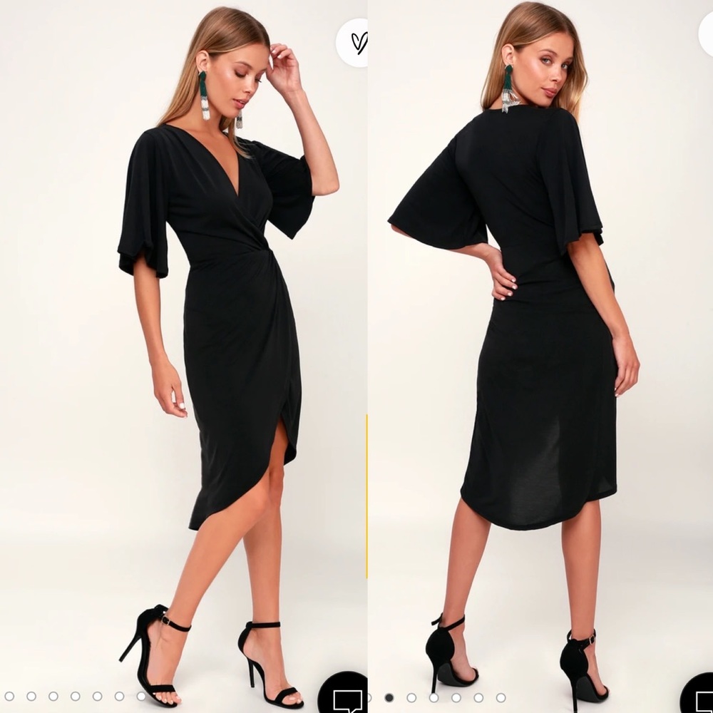 LULUS Super Soft Surplice Midi Dress in Black NWT Medium
